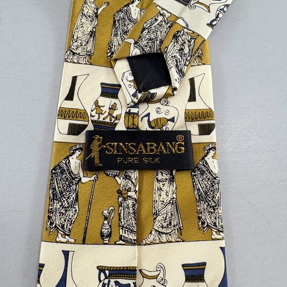 Sinsabang Gold / Cream Ancient Roman Design Men's Tie 3 3/4" x 60" - Picture 3 of 4